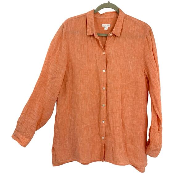 J Jill Love Linen Button Up Shirt Woven Orange Long Sleeve Large - Picture 1 of 9